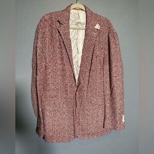 Men's Classic Checkered Blazer - Burgundy and White